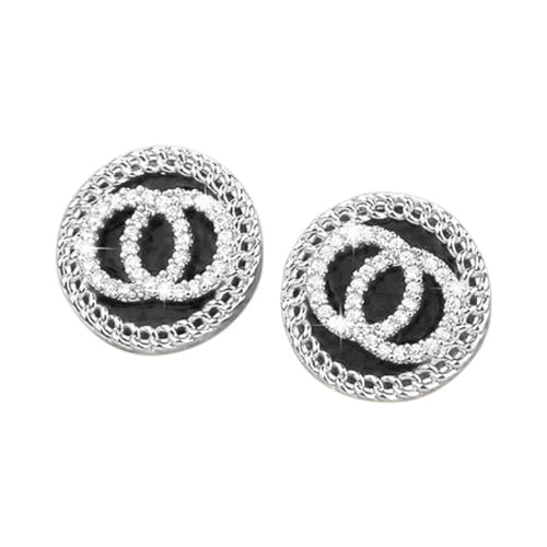 Rhinestone OO Disc Earring in Silver