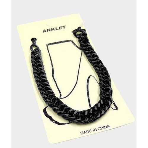 Chunky Cuban Link Chain Anklet in Black