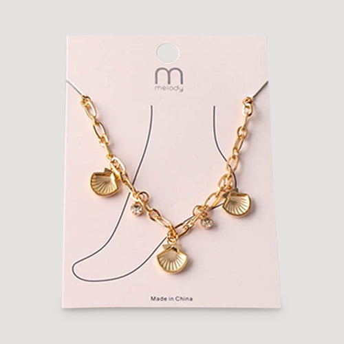 Shell Rhinestone Charms Chain Anklet in Gold