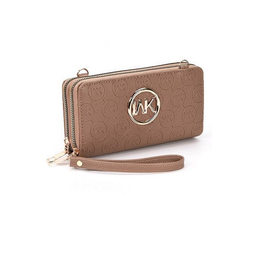MK Double Zip Wallet in Light Khaki