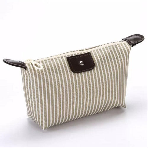 Le Pliage Nylon Cosmetics Bag in Beige Stripe