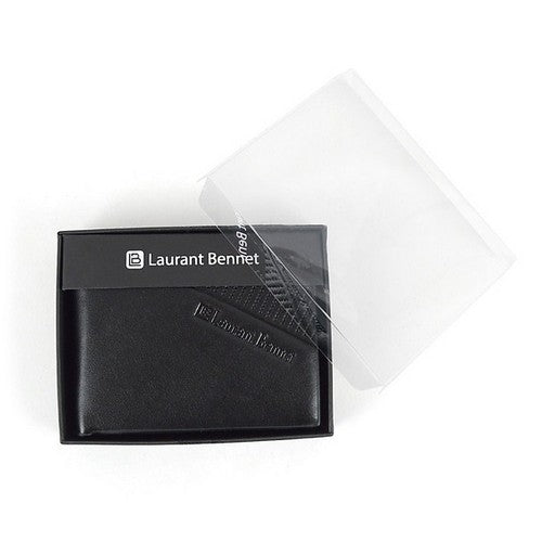 Laurant Bennet Bi-Fold Wallet in Black with Verticle Perforated Stripe Pattern