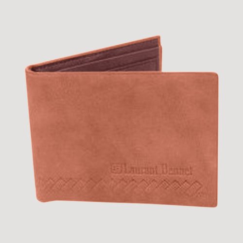 Laurant Bennet Bi-Fold Wallet in Brown with Cross-Hatch Pattern