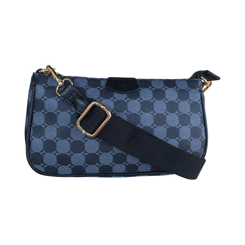 Monogram Leather Clutch Side Bag with Canvas Strap in Black