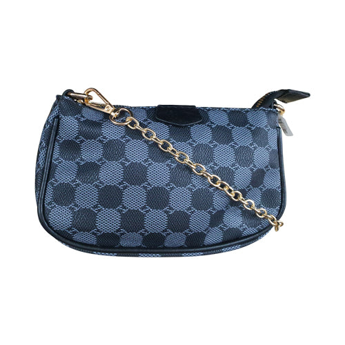 Monogram Leather Clutch Side Bag with Chain Strap in Black