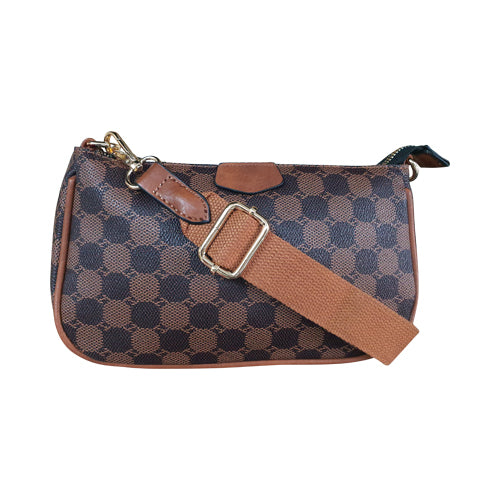 Monogram Leather Clutch Side Bag with Canvas Strap Brown – Seasons
