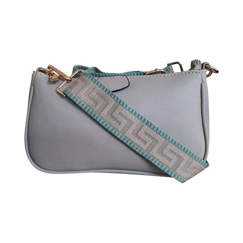 Plain Leather Clutch Side Bag with Canvas Strap in Sand