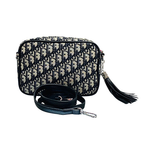 Dio Print Boxy Fabric Side Bag in Black