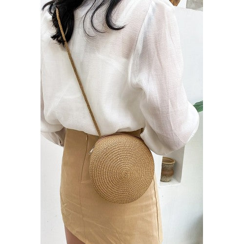 Straw Globe Side Bag in Khaki