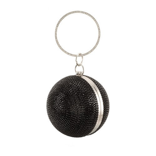 Full Rhinestone Ball Clutch in Black & Silver