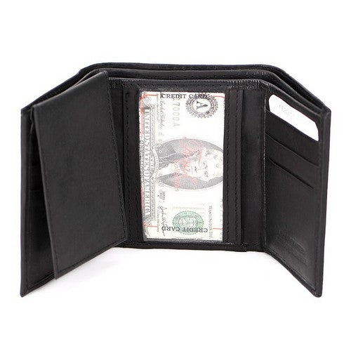 Genuine Leather Trifold Wallet in Black