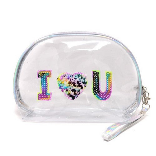 I Heart U PVC Makeup Bag in Silver