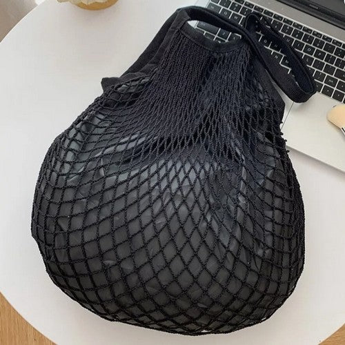 House of Milano Cotton Mesh Shopping Bag in Black