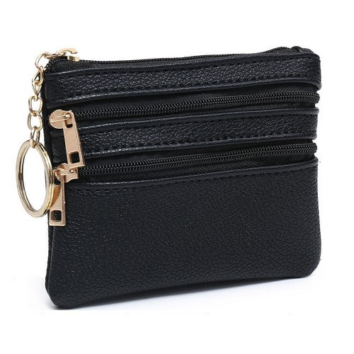 BC3871-BK Triple Zip Keychain Coin Purse in Black