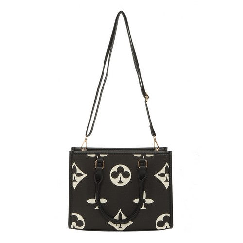 Large Monogram Print Tote Bag in Black