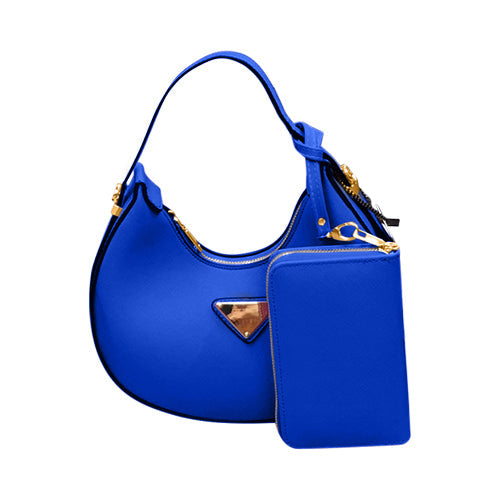 99273 Triangle Badge Round Hobo with Purse in Blue