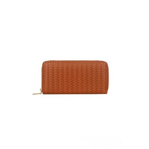 U-821 Weave Single Zip Purse in Camel