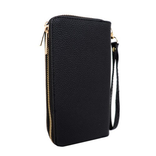 BAG-864-001 Double Zip Pebbled Purse in Black