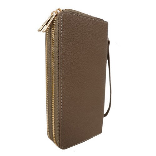 BAG-864-001 Double Zip Pebbled Purse in Khaki