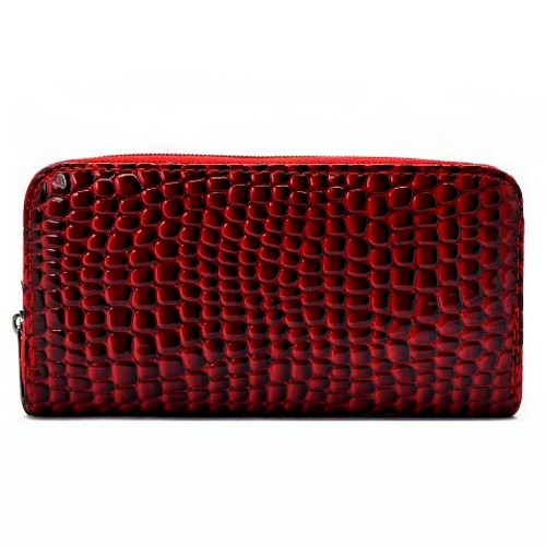 BAG-081-37 Alligator Single Zip Purse in Burgundy