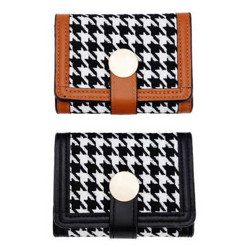 Houndstooth Tri-Fold Wallet in Black