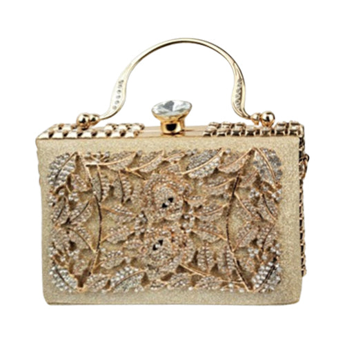 Leaf Rhinestone Clutch in Gold