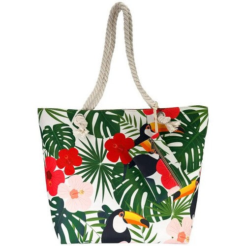 03016 Canvas Beach Bag with Purse in Dark Green Toucan