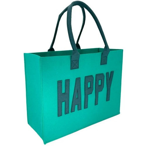 Happy Felt Tote Bag in Aqua