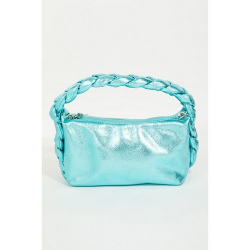 MMA8799 Braid Handle Metallic Mini Tote in Turquoise