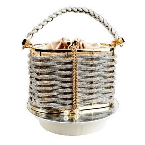 YH319 Rhinestone Weave Gold Metal Basket Clutch in Silver