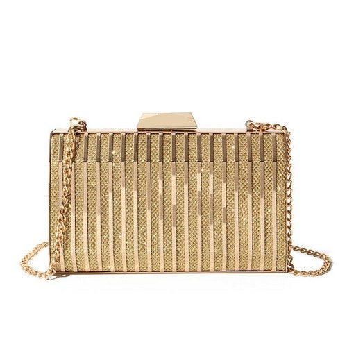 Caged Metal Snap Clutch in Gold