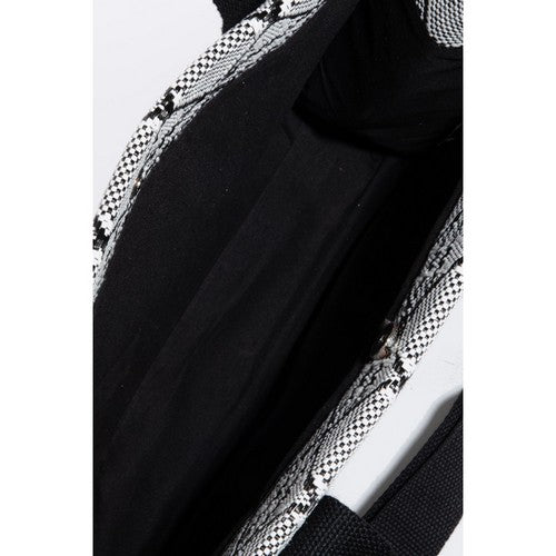 Geometric Pattern Fabric Tote Bag in Black & White