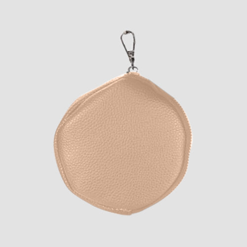 Oversize Pebbled Leather Round Coin Purse in Nude