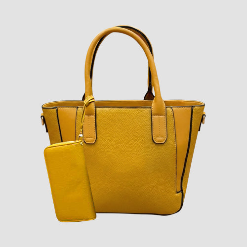 99313 Panel Tote & Purse 2pc Handbag Set in Mustard