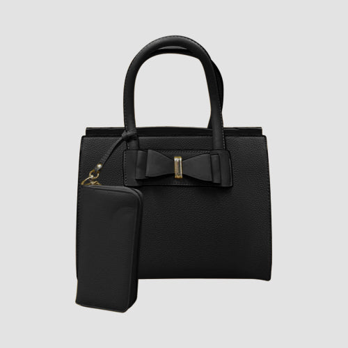 99315 Bow Tote & Purse 2pc Handbag Set in Black