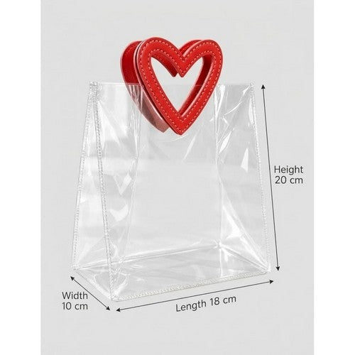 Red Heart Handle Clear Plastic Gift Bag