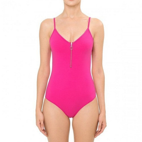 O-Ring Zip Cami Bodysuit in New Fuchsia
