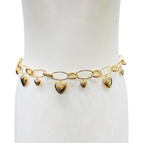 Heart Charm Chain Belt in Gold