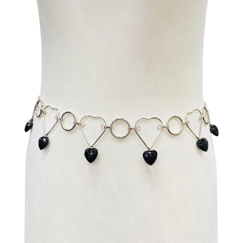 Heart Charm Chain Belt in Silver/Black