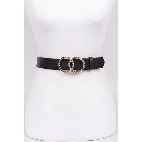 Rhinestone OO Buckle Belt in Black