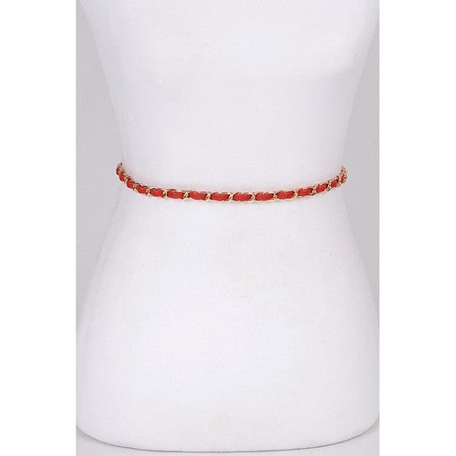 Thin Leather Chainlink Belt in Red