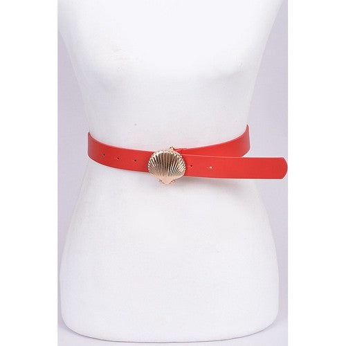 Shell Buckle Belt in Red