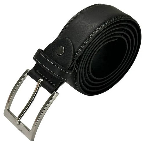 12945 Double Top Stitch Leather Belt in Black