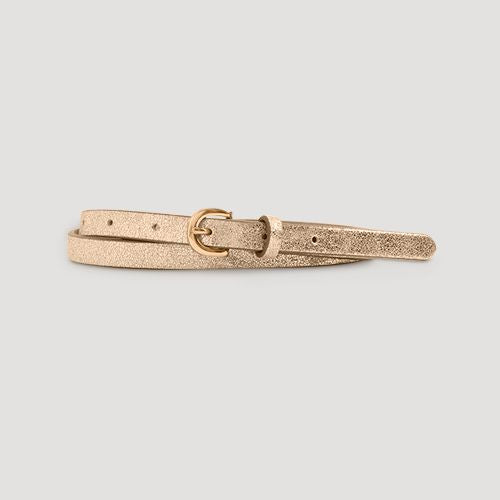 Round Buckle Thin Belt in Gold