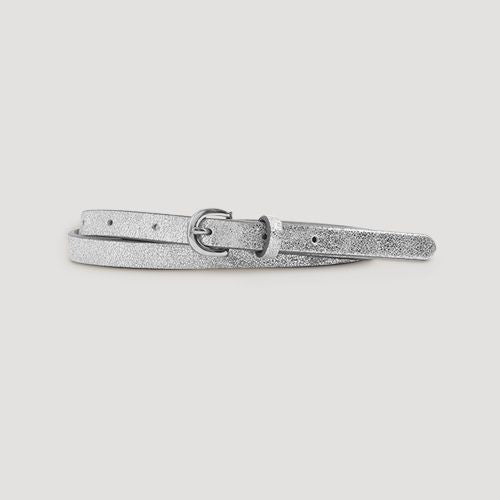 Round Buckle Thin Belt in Silver