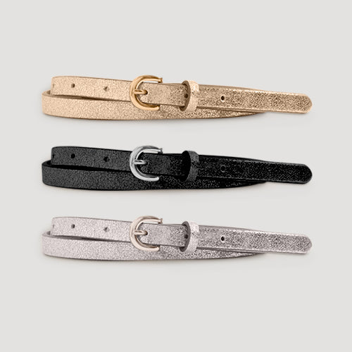 Round Buckle Thin Belt 3pk