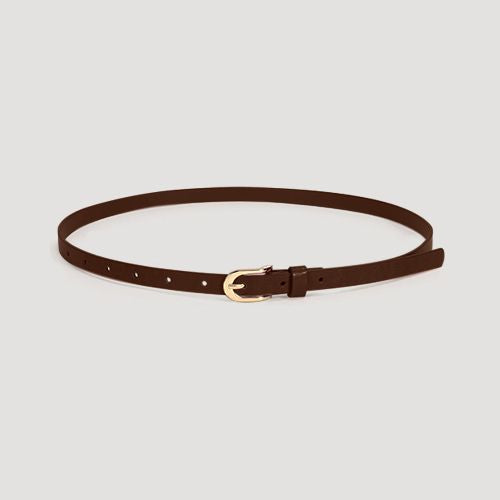 Horsebit Buckle Thin Belt in Dark Brown