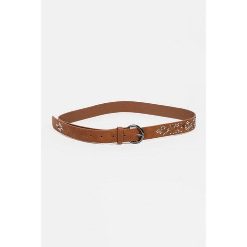 Geometric Stud Western Belt in Khaki