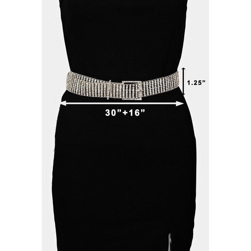 Square Buckle Rhinestone Chain Belt in Silver