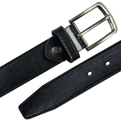 Leather Topstitch Dress Belt in Onyx Black